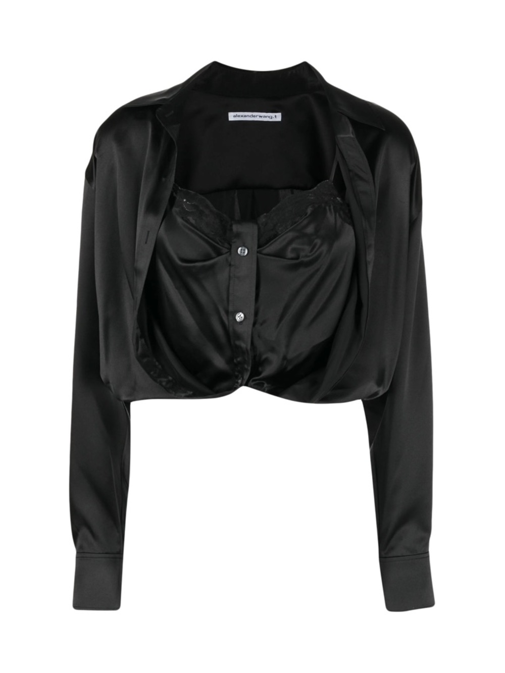 Alexander Wang Black Silk Draped Cropped Blouse